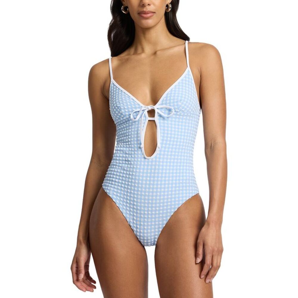 Onia Light Blue Gingham One-Piece Swimsuit